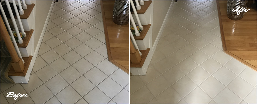Tile Floor Before and After a Grout Cleaning in Melbourne