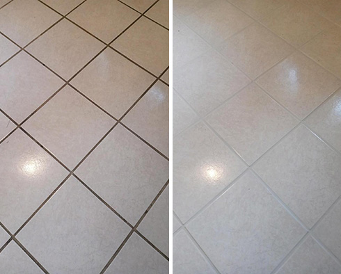 Living Room Floor Before and After a Grout Cleaning in Indialantic