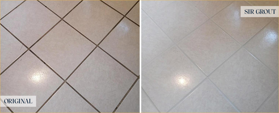 Living Room Floor Before and After a Grout Cleaning in Indialantic