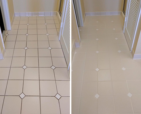 Tile Floor Before and After a Grout Sealing in Cocoa