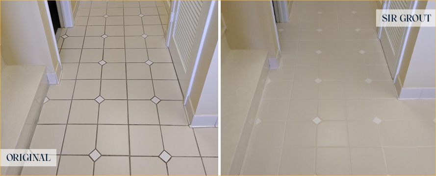 Tile Floor Before and After a Grout Sealing in Cocoa