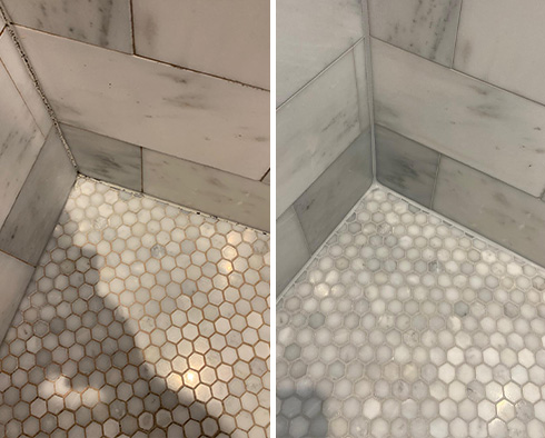 Marble Shower Before and After a Stone Cleaning in Melbourne