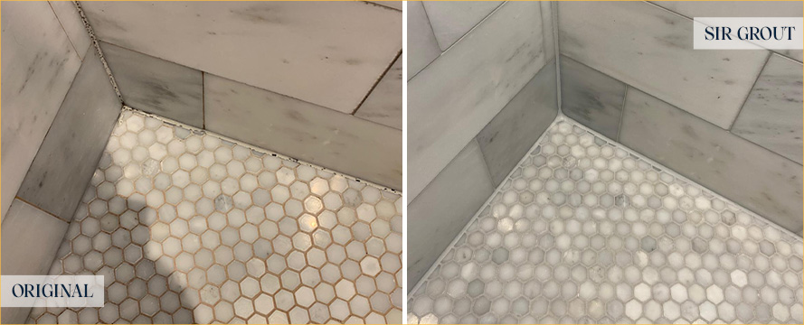 Marble Shower Before and After a Stone Cleaning in Melbourne