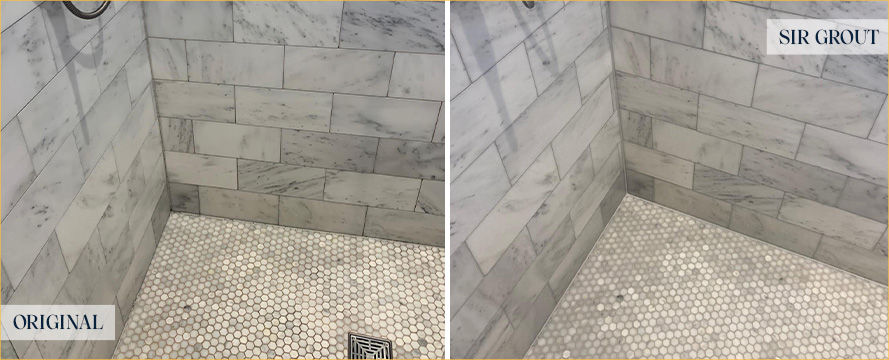 Shower Seams Before and After a Stone Cleaning in Melbourne