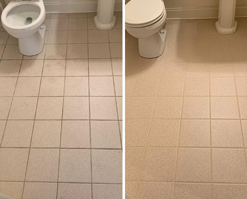 Bathroom Floor Before and After a Tile Cleaning in Palm Bay