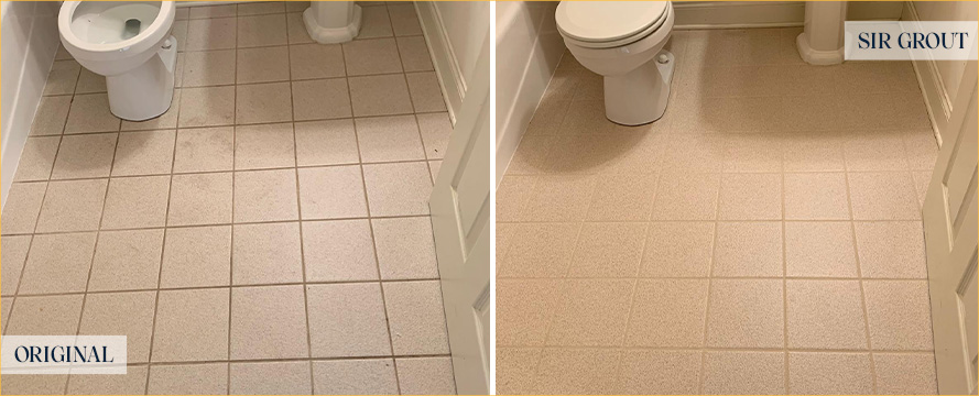 Bathroom Floor Before and After a Tile Cleaning in Palm Bay