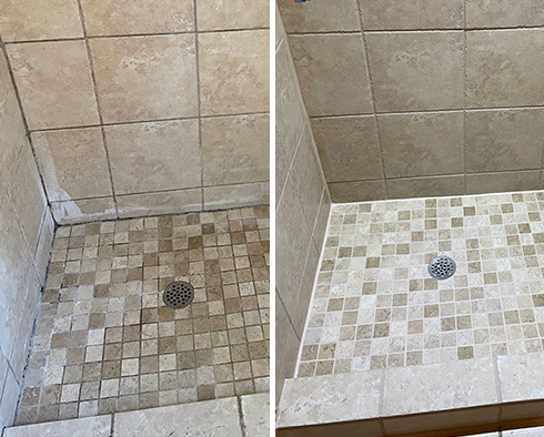 Tile Shower Before and After a Grour Cleaning in Melbourne