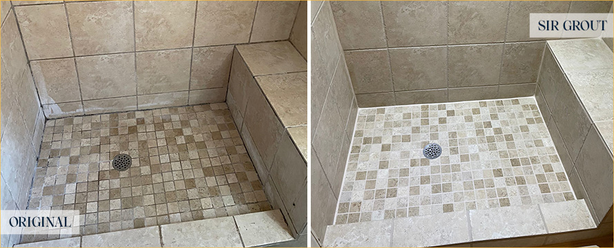 Tile Shower Before and After a Grout Cleaning in Melbourne