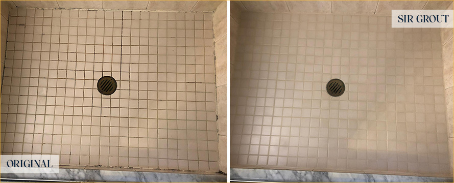 Shower Floor Before and After a Grout Sealing in Avondale