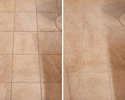 Tile Floor Before and After a Grout Cleaning in Melbourne Beach