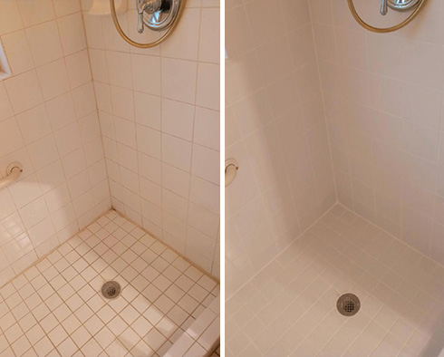 Tile Shower Before and After a Grout Sealing in Palm Bay