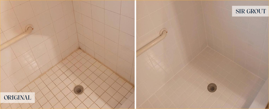 Tile Shower Before and After a Grout Sealing in Palm Bay