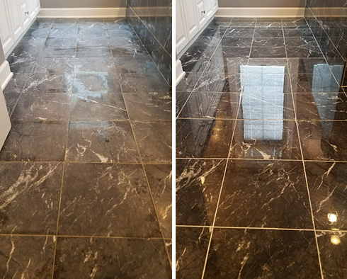 Bathroom Floor Before and After a Stone Polishing in Cocoa