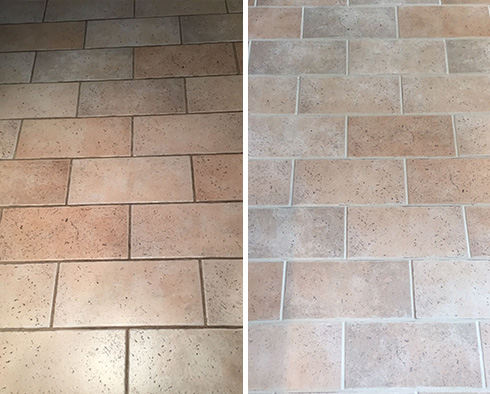 Kitchen Floor Before and After a Grout Cleaning in Palm Bay