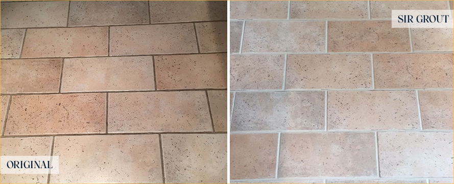 Kitchen Floor Before and After a Grout Cleaning in Palm Bay