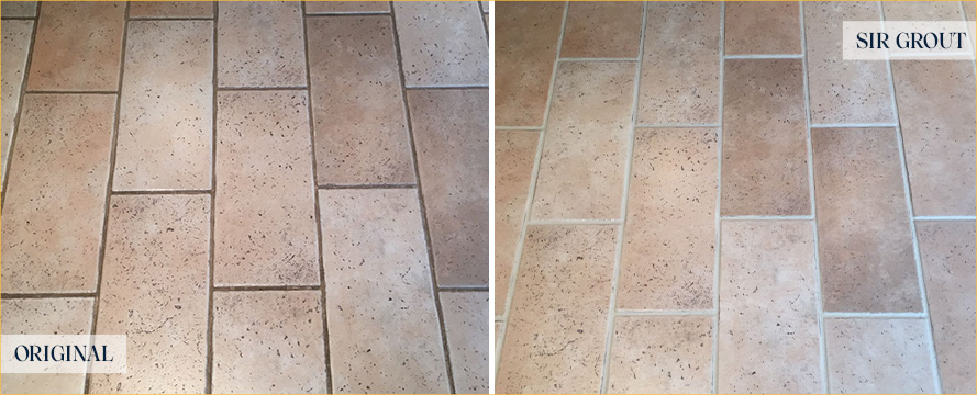 Tile Floor Before and After a Grout Cleaning in Palm Bay