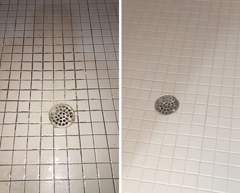 Shower Floor Before and After a Grout Cleaning in Melbourne